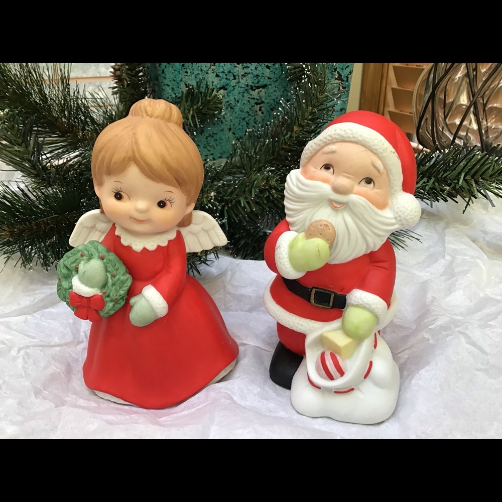 Adorable Vintage porcelain Santa and Angel